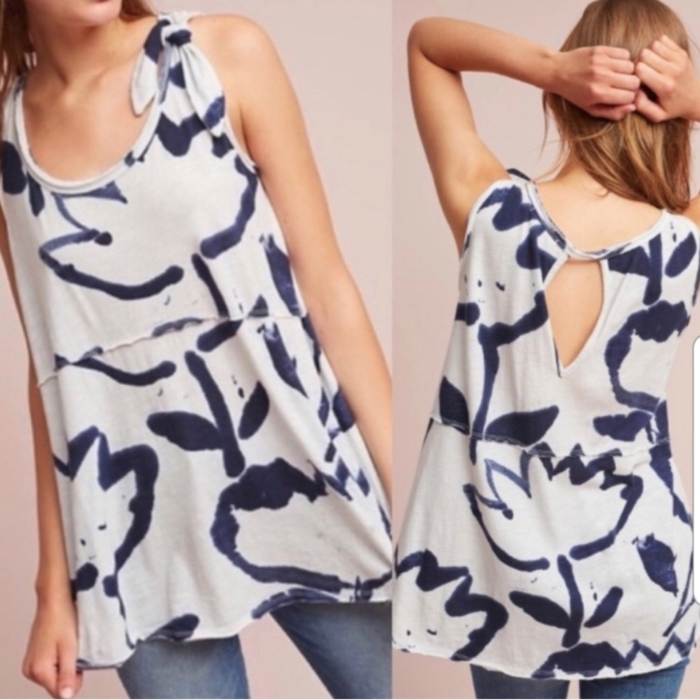 NWT Anthropologie Pure Good Shoulder Tie Tunic Top Size XS  [264]